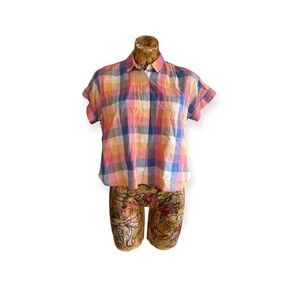 Madewell top plaid colorful pink blue Size small cotton button front